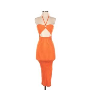 Lulus Orange Ribbed Halter Dress with Cutout